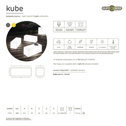 KUBE Light bench 100x40x40 cm
