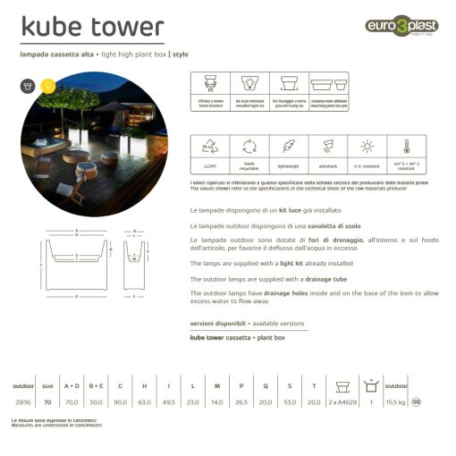 KUBE TOWER Light jardinieră luminoasă pentru plante