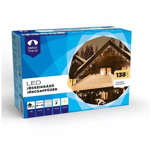 Toldható LED jégszikrázó jégcsapfüzér fehér kábellel