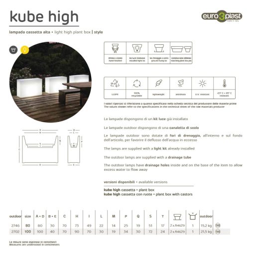 Kube High cassetta light ghiveci luminos