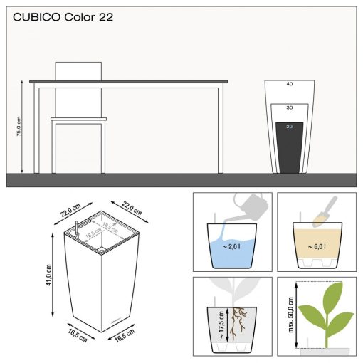 Lechuza Cubico color kaspó önöntözővel