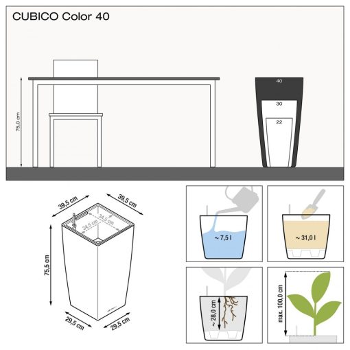 Lechuza Cubico color kaspó önöntözővel