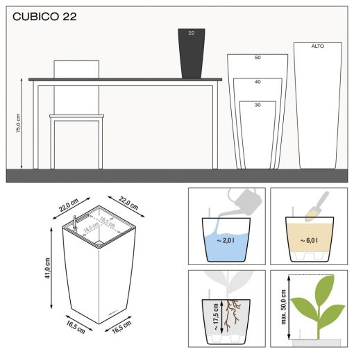 Lechuza Cubico Premium kaspó önöntözővel