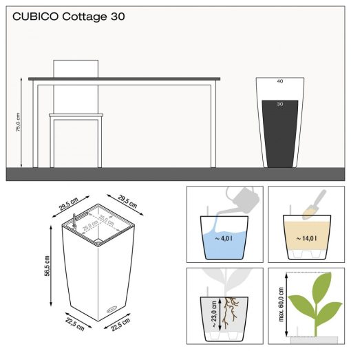 Lechuza CUBICO Cottage kiemelhető belsővel és önöntöző készlettel 2 méretben