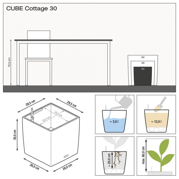 Lechuza  CUBE Cottage kiemelhető belsővel és önöntöző készlettel 3 méretben