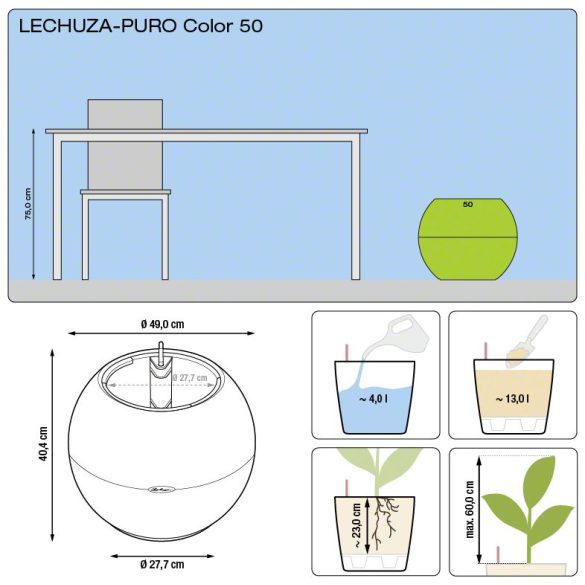 Lechuza Puro Color 50 önöntözővel kiemelhető belsővel