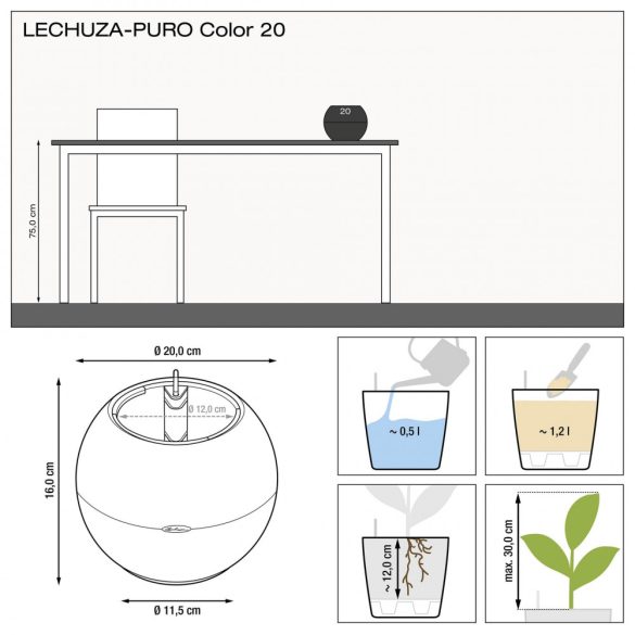 Lechuza Puro Color 20 önöntözővel kiemelhető belsővel
